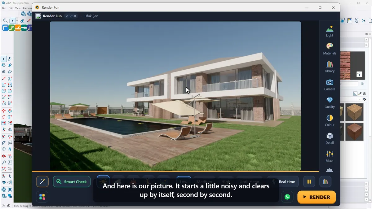 The first Render Fun picture of a villa inside SketchUp