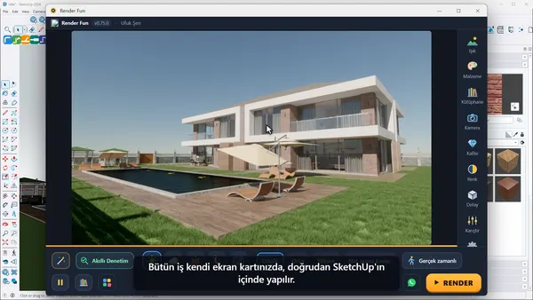 SketchUp içinde bir villanın ilk Render Fun görüntüsü