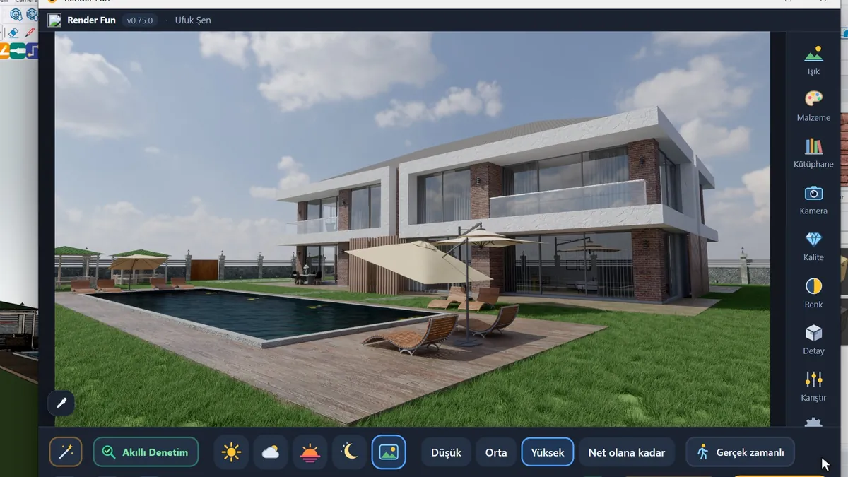 SketchUp dosyasının yanına RenderFun001 olarak kaydedilen bitmiş ilk render