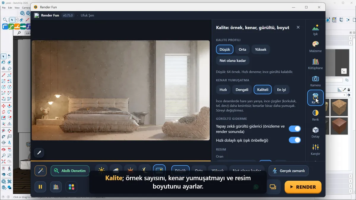 Kalite profili, kenar yumuşatma ve resim boyutuyla Kalite paneli