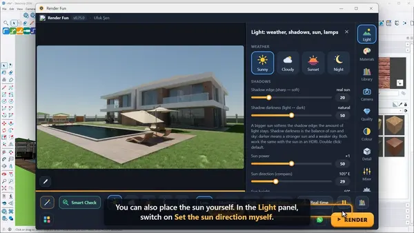 Setting the sun direction by hand in Render Fun’s Light panel