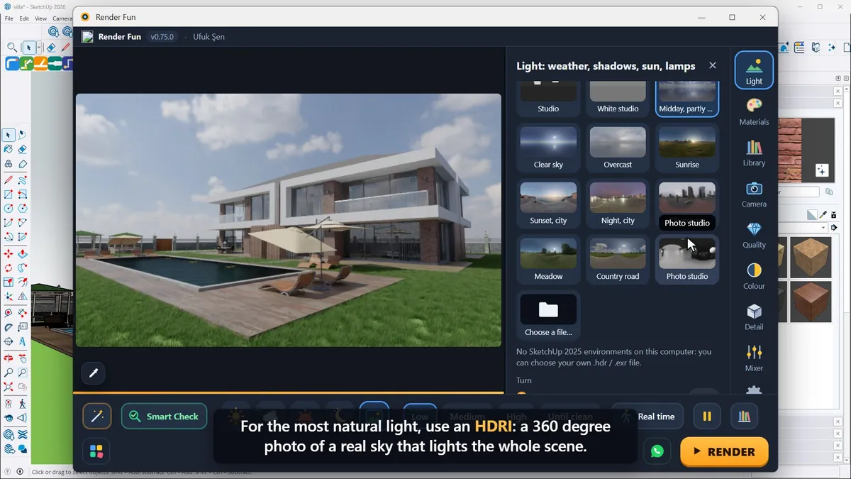 The built-in HDRI environments in the Light panel