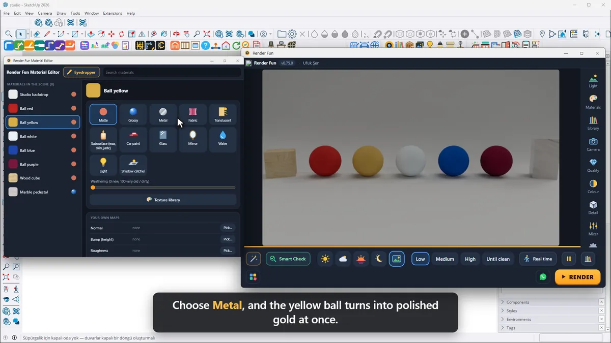 Turning a plain colour into polished gold in the Render Fun Material Editor