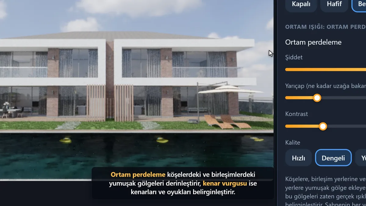 Ortam perdeleme ve kenar vurgusuyla Detay paneli