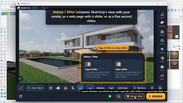 The Before / After choice in Render Fun: a slider page or a video