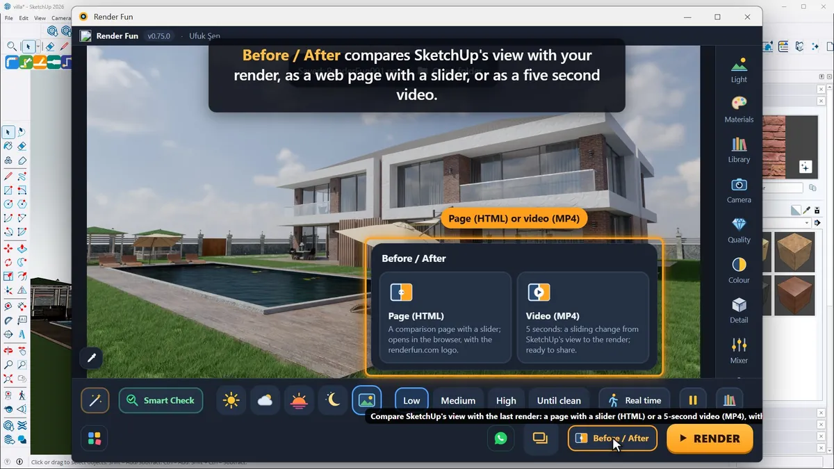 The Before / After choice in Render Fun: a slider page or a video