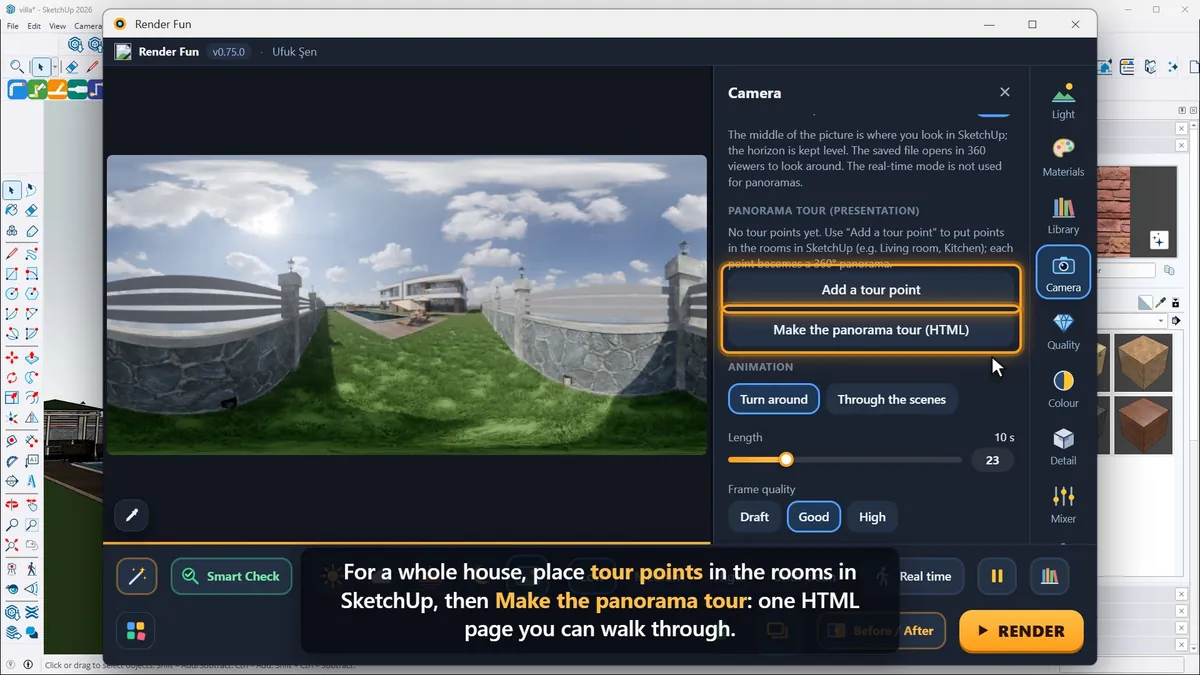 Tour points and "Make the panorama tour (HTML)" in the Camera panel
