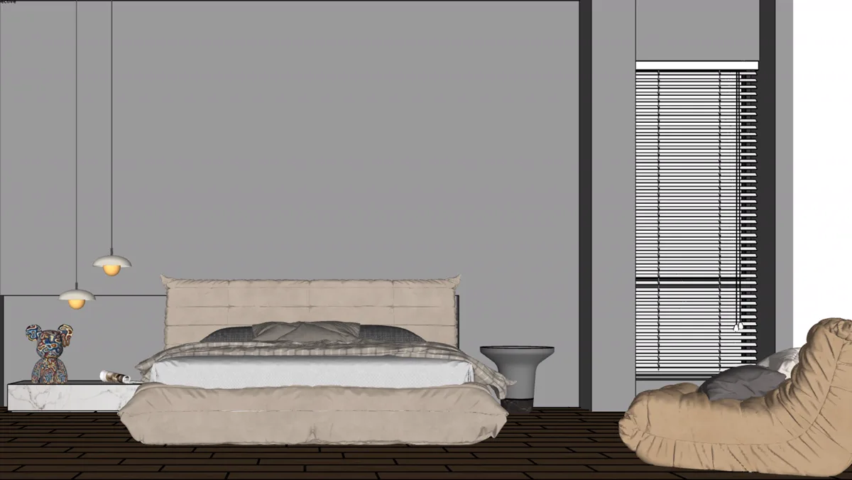 Önce: yatak odası SketchUp görünümünde
