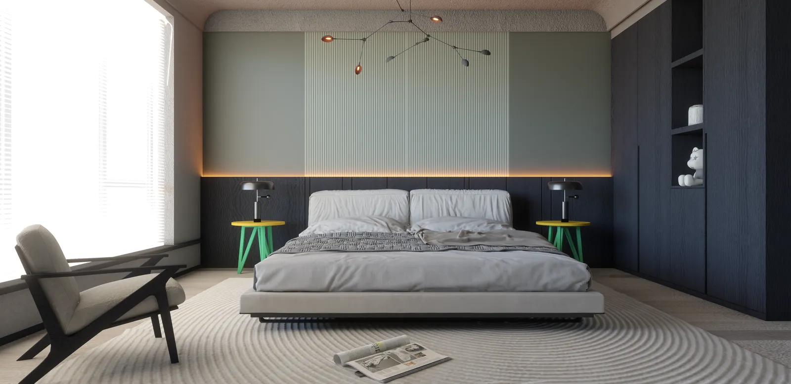 A SketchUp model: a bedroom, rendered inside SketchUp with Render Fun.